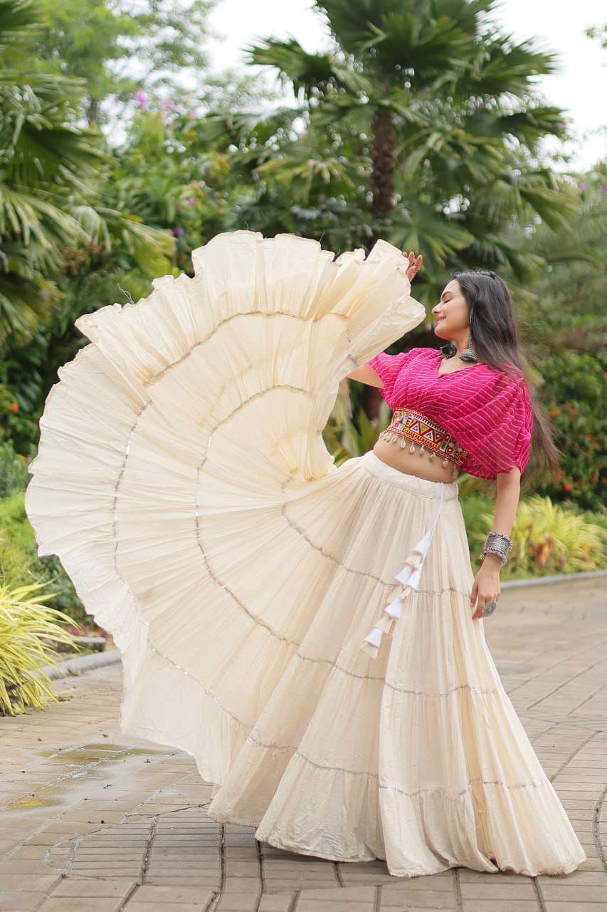 MF NAVRATRI WEAR LEHERIYA PRINT TOP WITH SKIRT SET