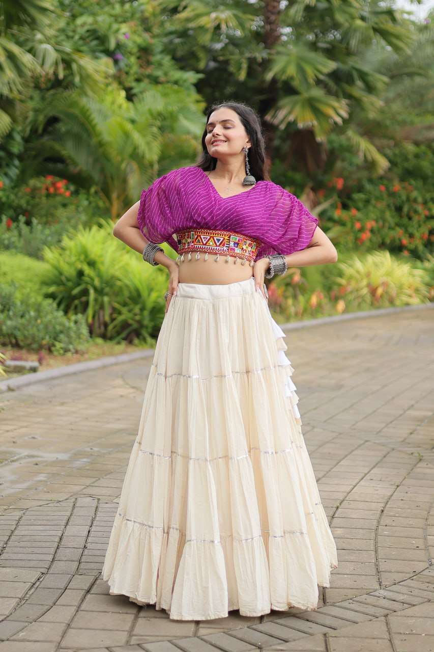 MF NAVRATRI WEAR LEHERIYA PRINT TOP WITH SKIRT SET