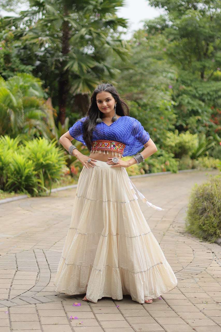 MF NAVRATRI WEAR LEHERIYA PRINT TOP WITH SKIRT SET