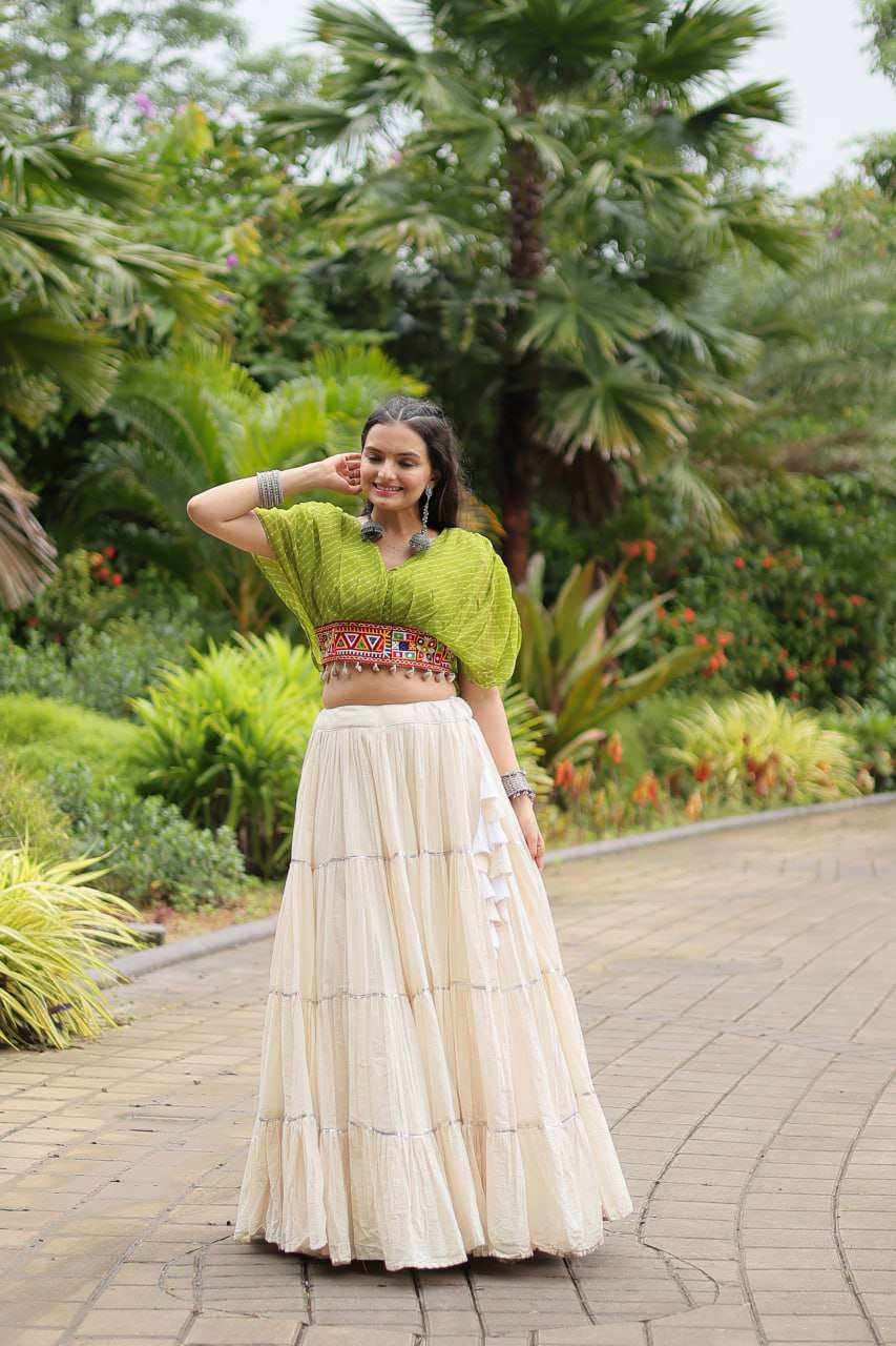 MF NAVRATRI WEAR LEHERIYA PRINT TOP WITH SKIRT SET