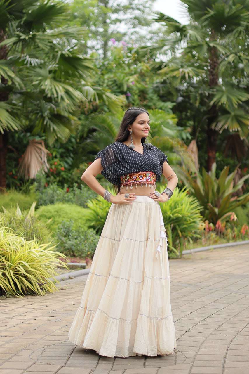 MF NAVRATRI WEAR LEHERIYA PRINT TOP WITH SKIRT SET