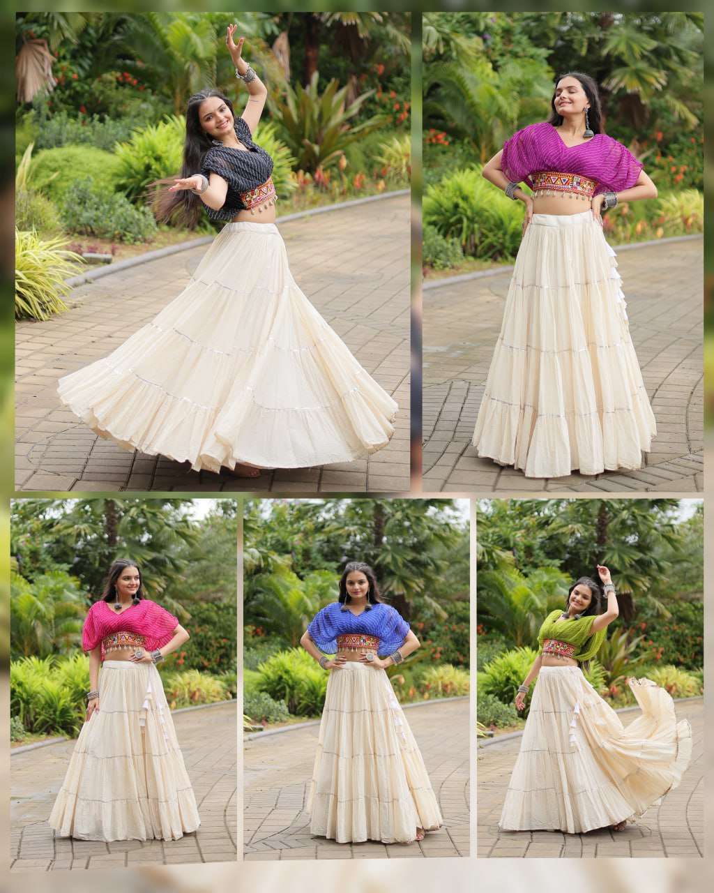 MF NAVRATRI WEAR LEHERIYA PRINT TOP WITH SKIRT SET