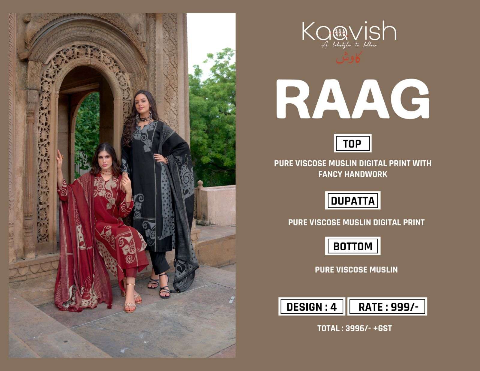 KAAVISH RAAG VISCOSE FANCY HAND WORK SUIT
