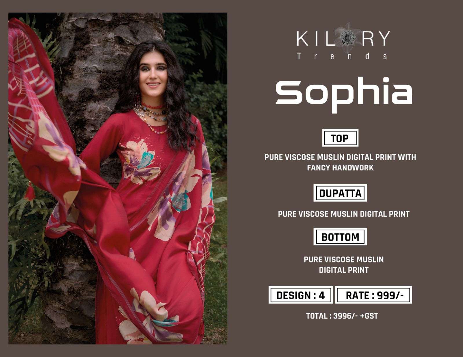 KAAVISH SOPHIA VISCOSE DIGITAL PRINT WITH FANCY WORK SUIT