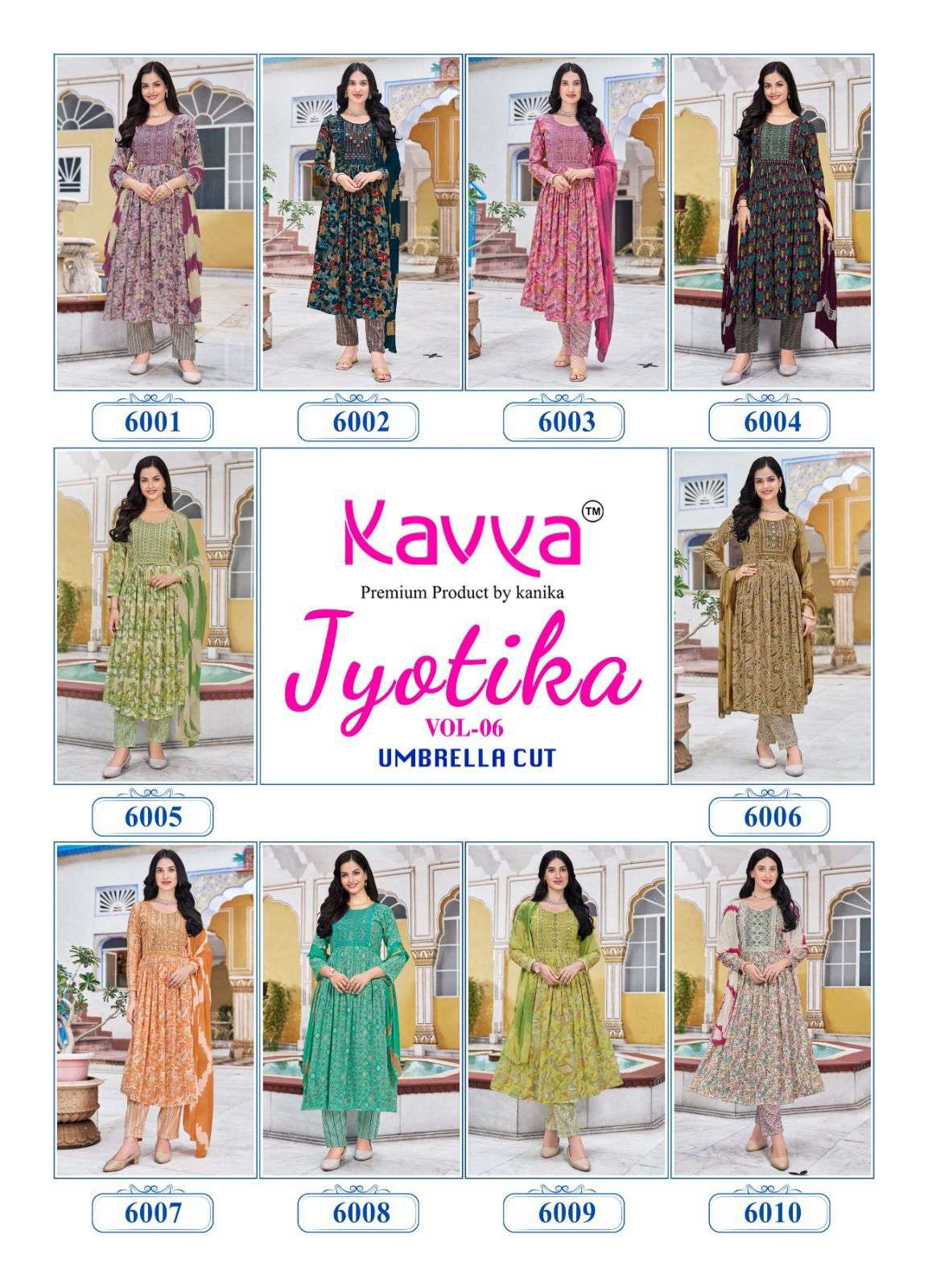 KAVYA JYOTIKA VOL 6 NAIRA CUT PATTERN KURTI COMBO SET 
