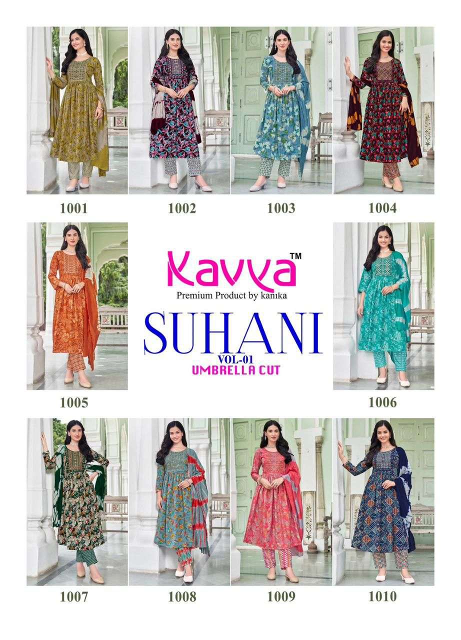 KAVYA SUHANI VOL 1 UMBRELLA CUT PATTERN KURTI COMBO SET 