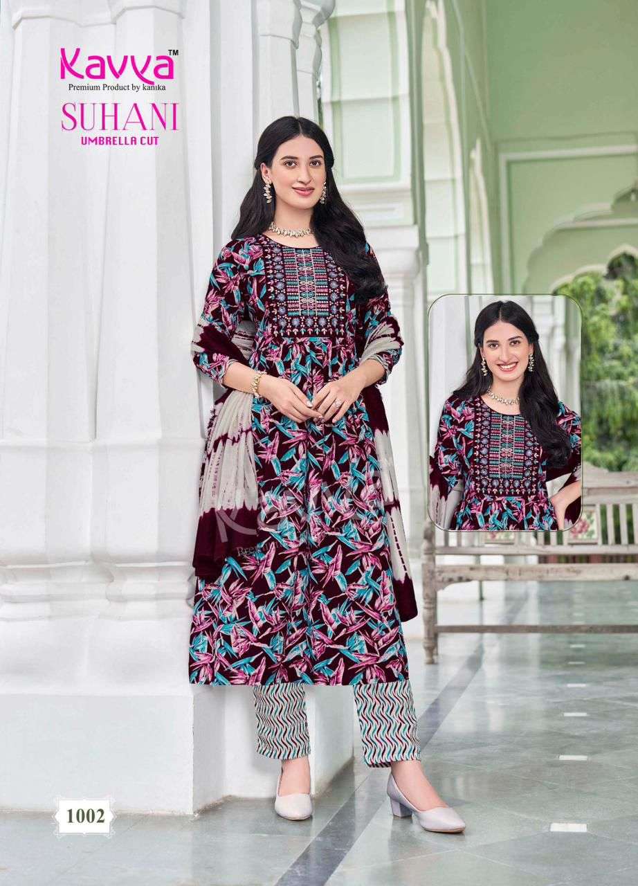 KAVYA SUHANI VOL 1 UMBRELLA CUT PATTERN KURTI COMBO SET 