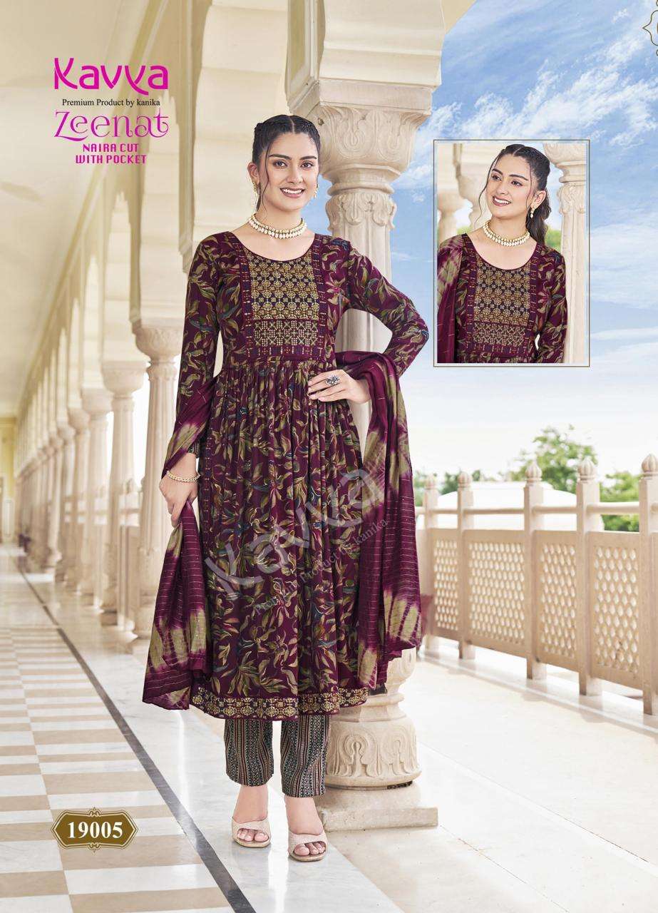 KAVYA ZEENAT VOL 19 NAIRA CUT PATTERN FANCY KURTI COMBO SET 