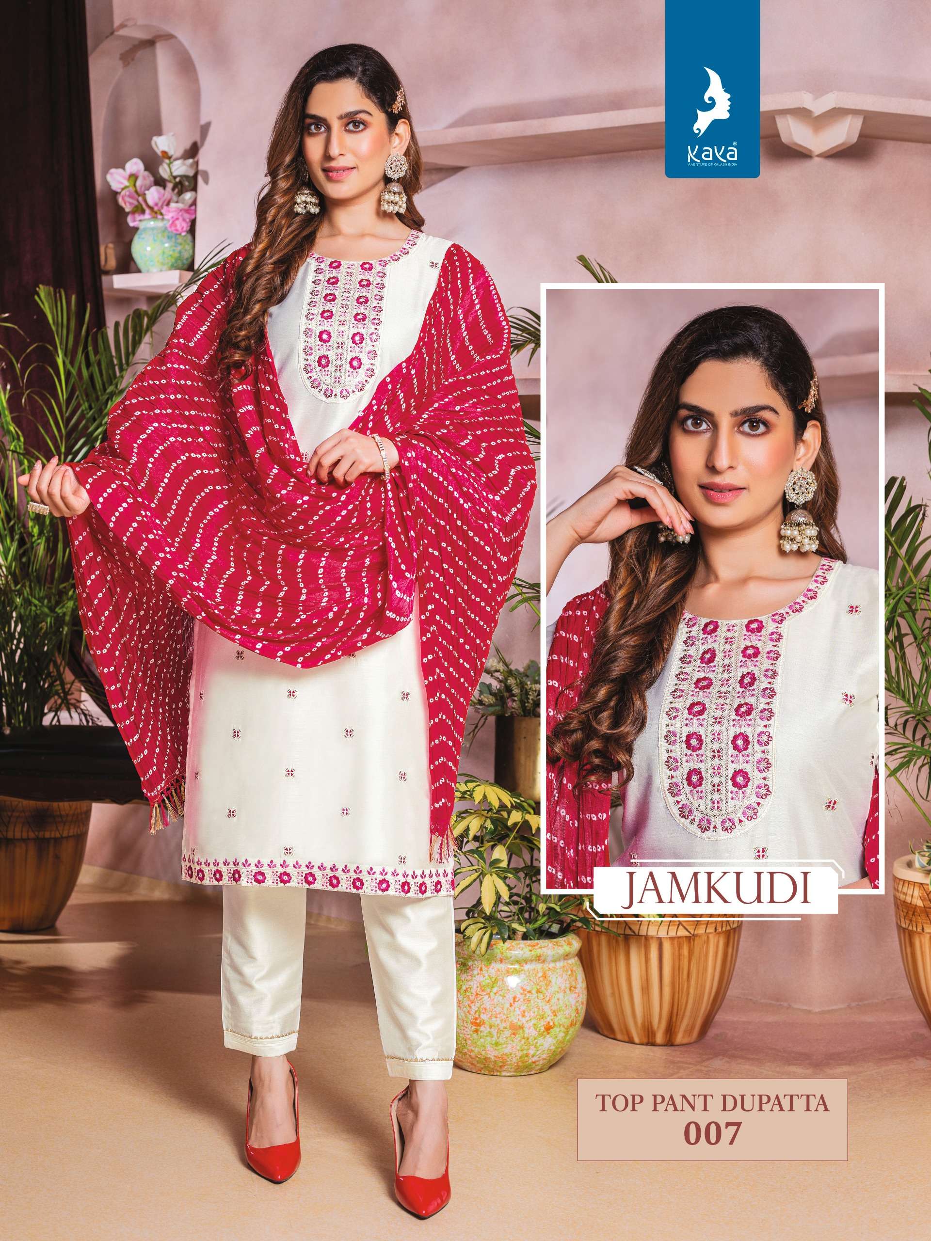 KAYA JAMKUDI SILK DESIGNER KURTI COMBO SET 