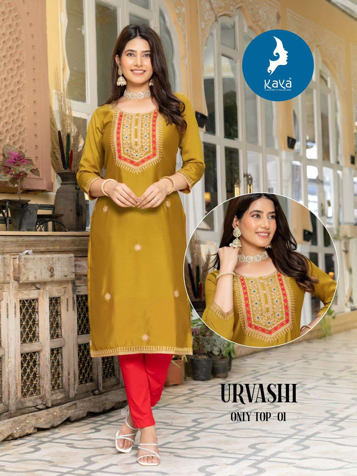 KAYA URVASHI SILK WITH FANCY WORK LADIES KURTI
