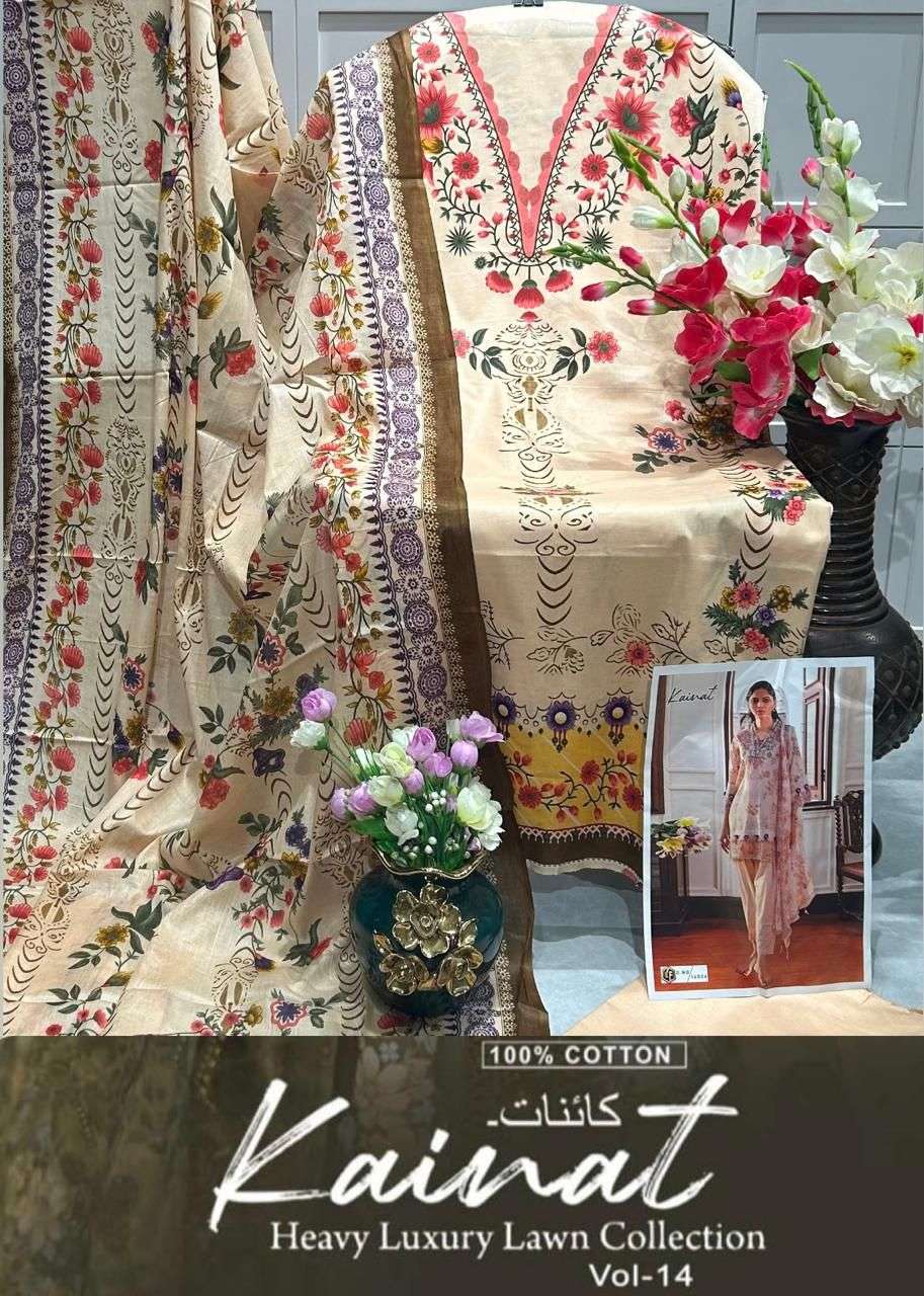  KEVAL FAB KAINAT VOL 14 LAWN COTTON DIGITAL PRINT SUIT