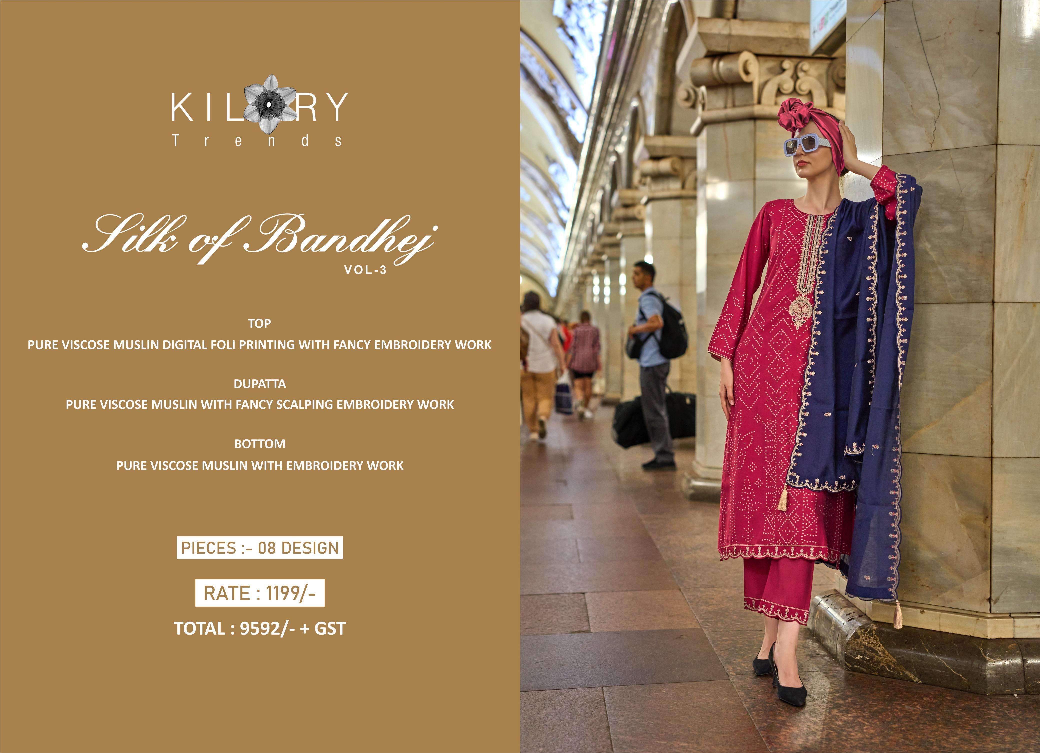 KILORY TRENDZ SILK OF BANDHEJ VOL 3 VISCOSE EMBROIDERY WORK SUIT