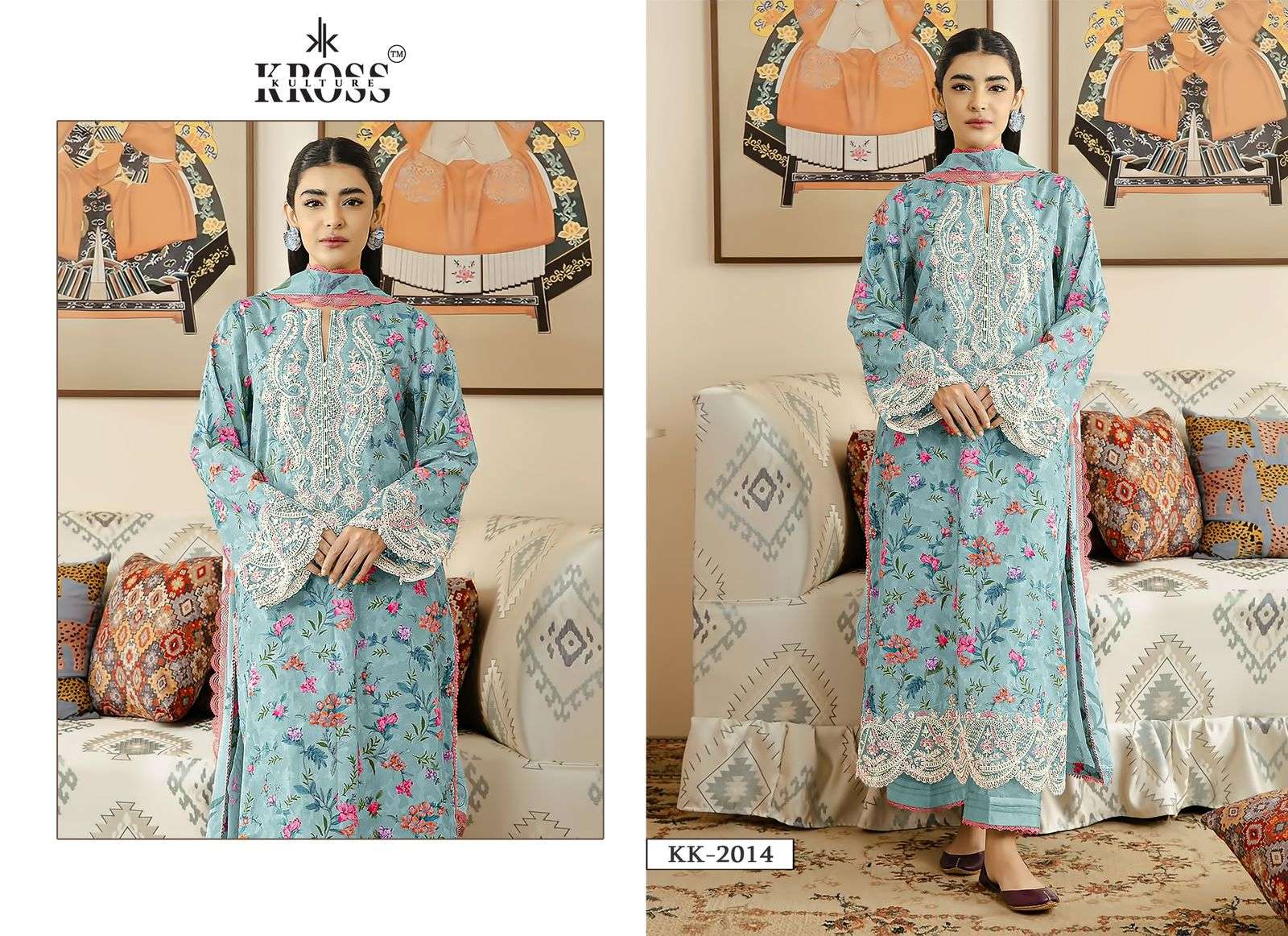 KROSS KULTURE  KK 2014  COTTON PATCH EMBROIDERY SALWAR KAMEEZ 
