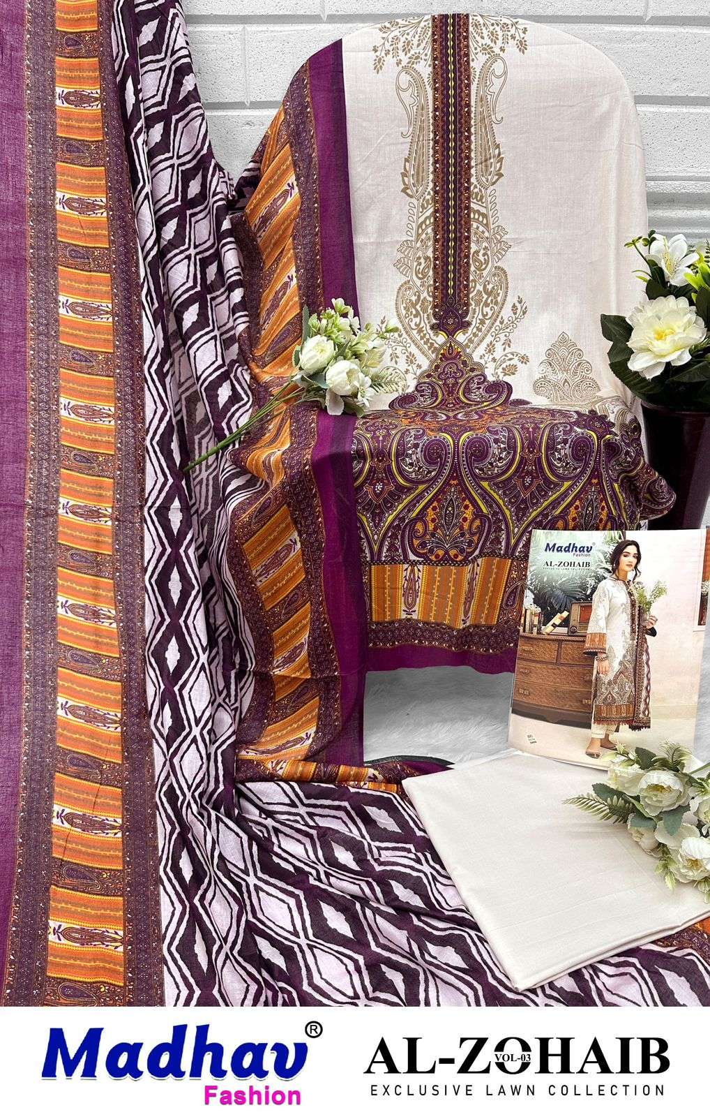 MADHAV FASHION AL ZOHAIB VOL 3 LAWN COTTON DIGITAL PRINT SUIT
