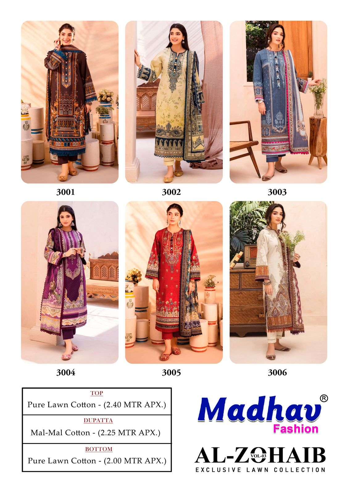 MADHAV FASHION AL ZOHAIB VOL 3 LAWN COTTON DIGITAL PRINT SUIT