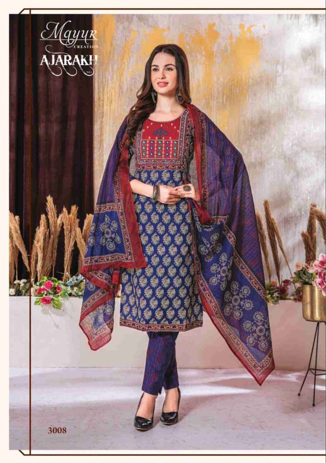 MAYUR CREATION AJARAKH VOL 3 COTTON PRINT KURTI COMBO SET 