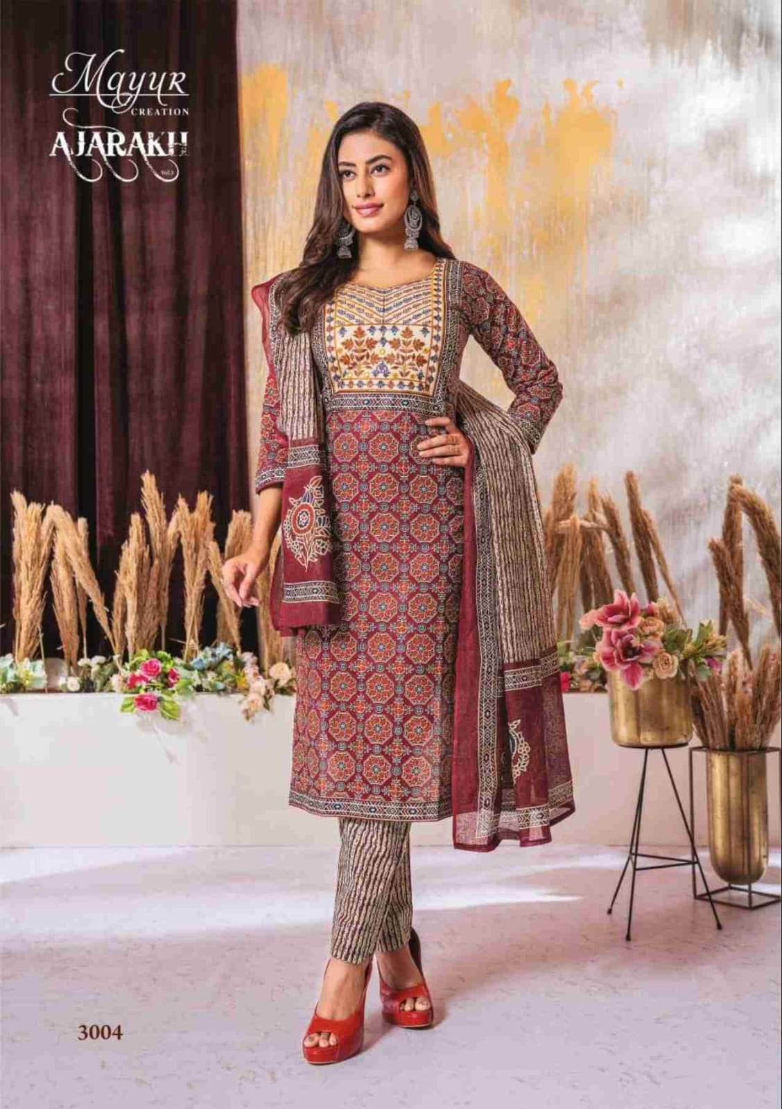 MAYUR CREATION AJARAKH VOL 3 COTTON PRINT KURTI COMBO SET 