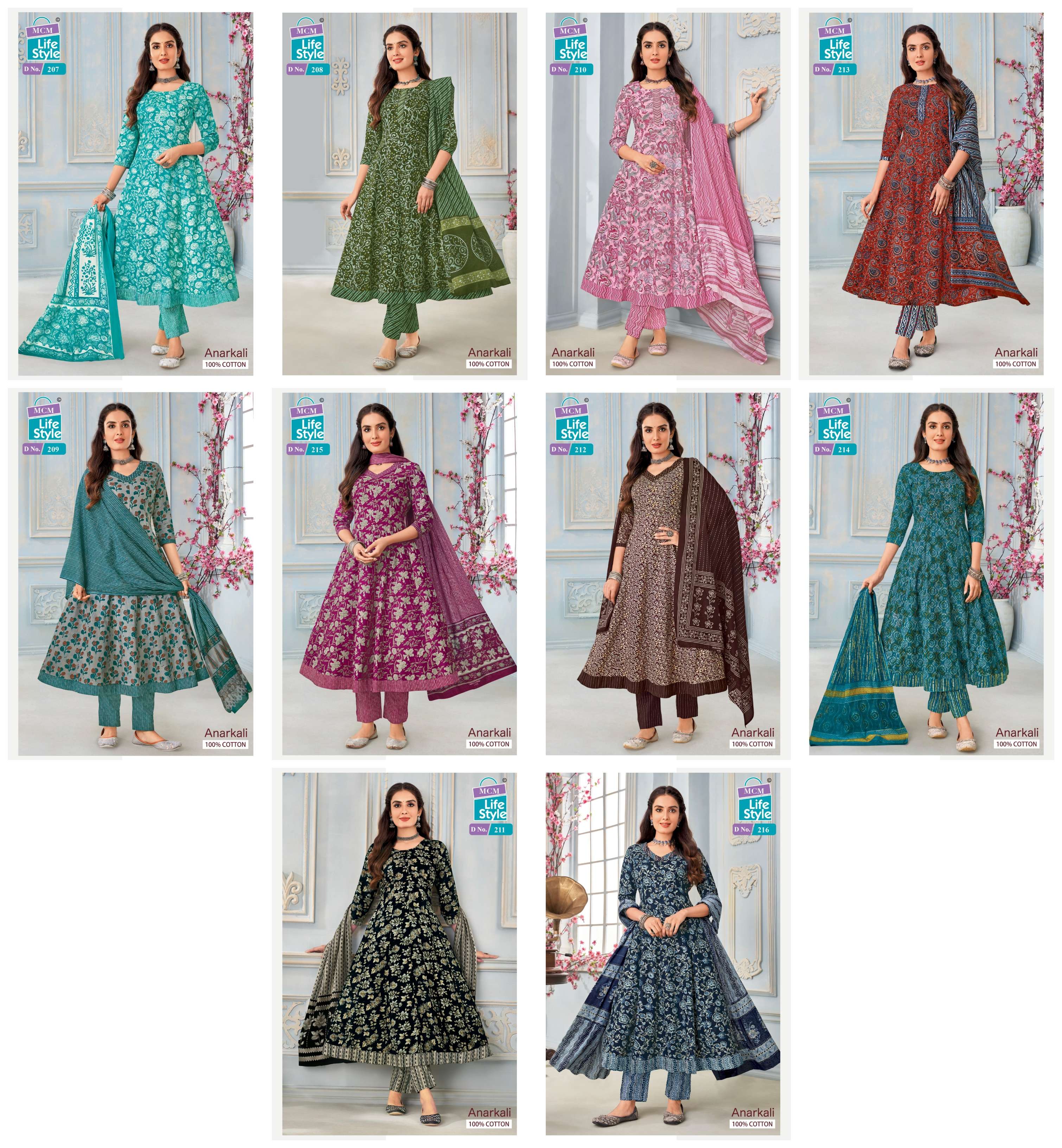 MCM LIFESTYLE ANARKALI VOL 2 COTTON PRINT KURTI COMBO SET 