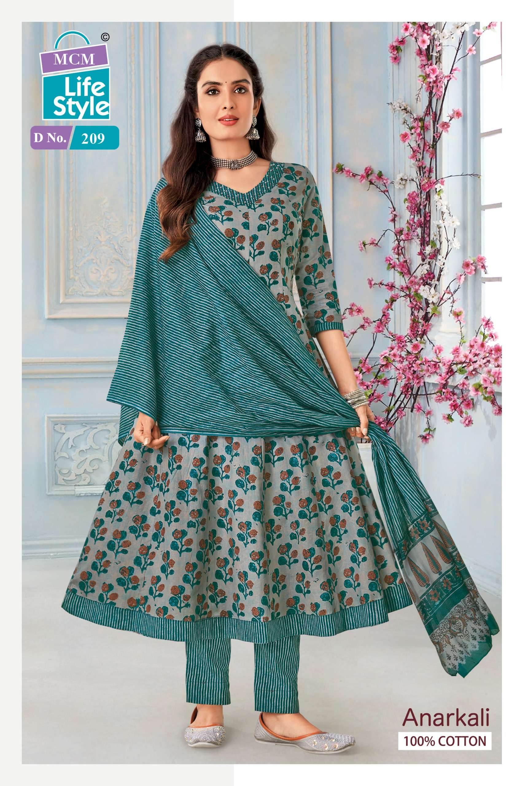 MCM LIFESTYLE ANARKALI VOL 2 COTTON PRINT KURTI COMBO SET 
