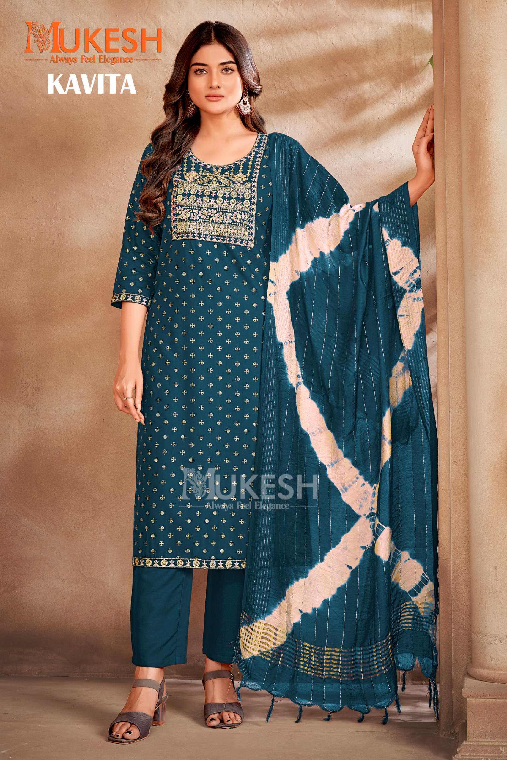 MUKESH KAVITA RAYON FOIL PRINT FANCY LADIES KURTI COMBO SET 