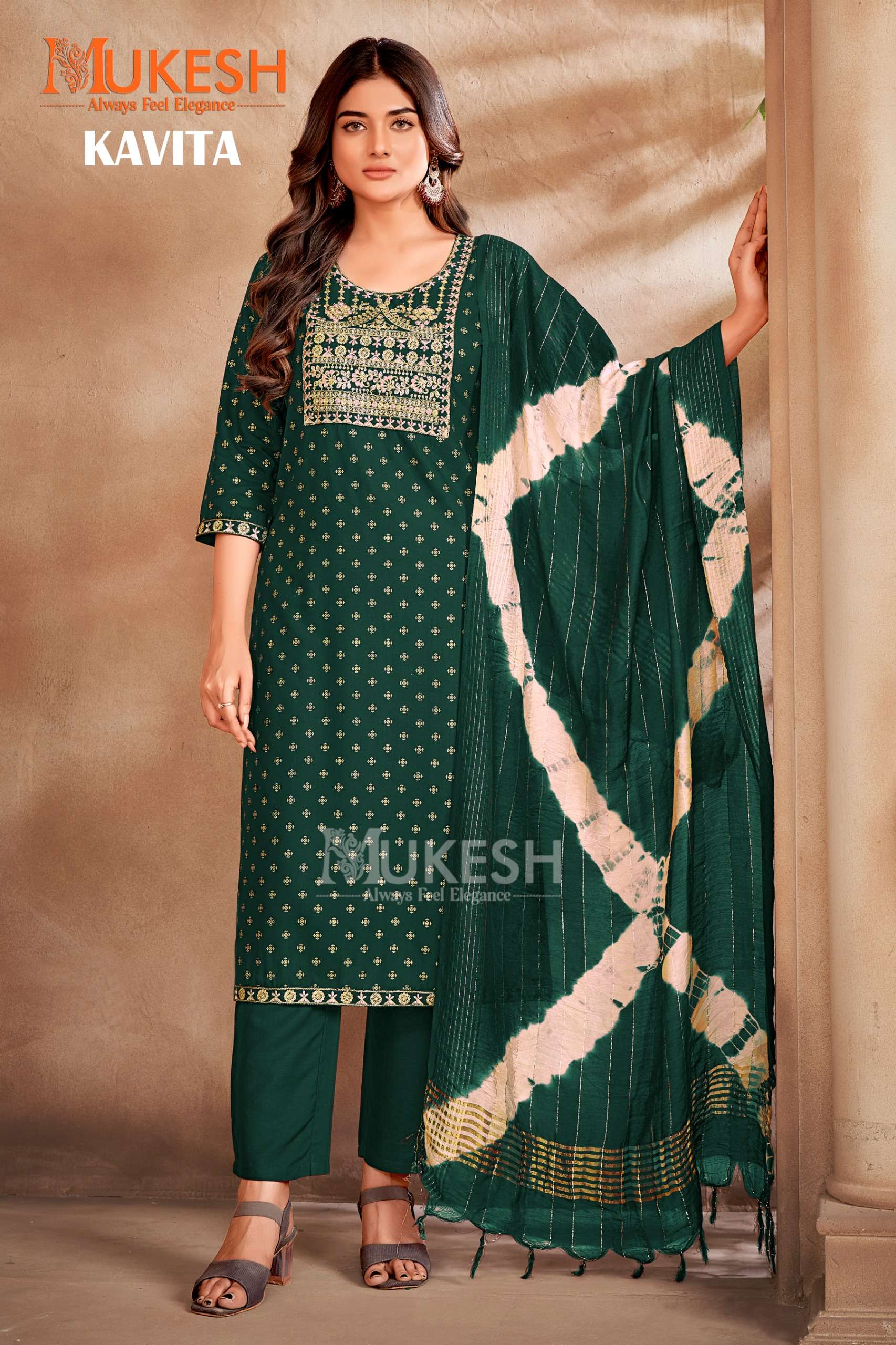 MUKESH KAVITA RAYON FOIL PRINT FANCY LADIES KURTI COMBO SET 