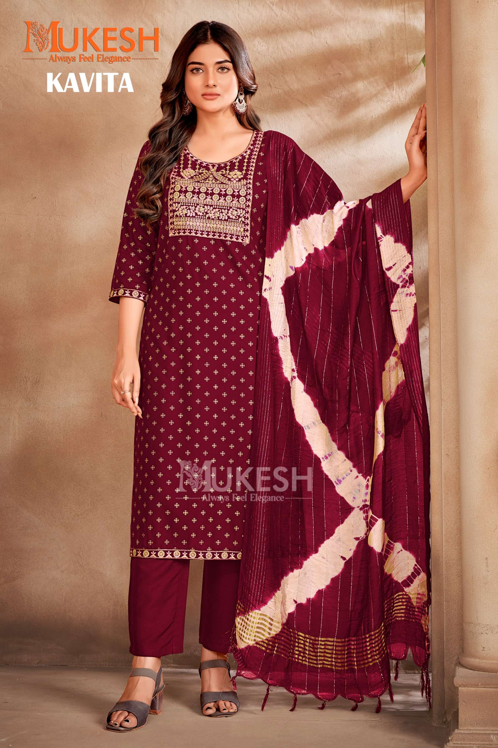 MUKESH KAVITA RAYON FOIL PRINT FANCY LADIES KURTI COMBO SET 