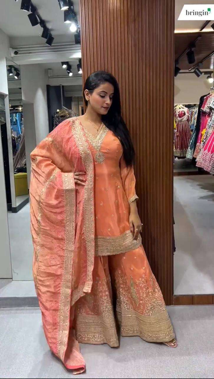NSR 821 PEACH SHADE BEAUTIFUL SHARARA SUIT