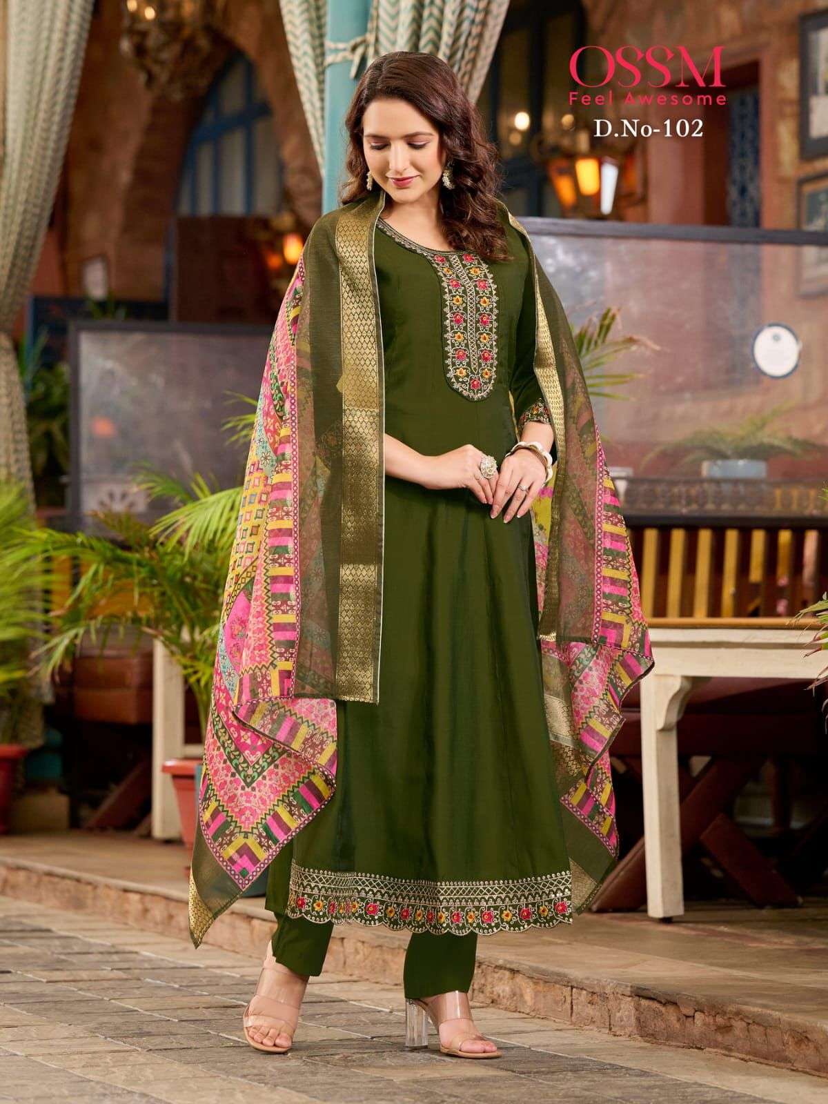 OSSM RESHAM VISCOSE FANCY NAIRA STYLE KURTI COMBO SET 