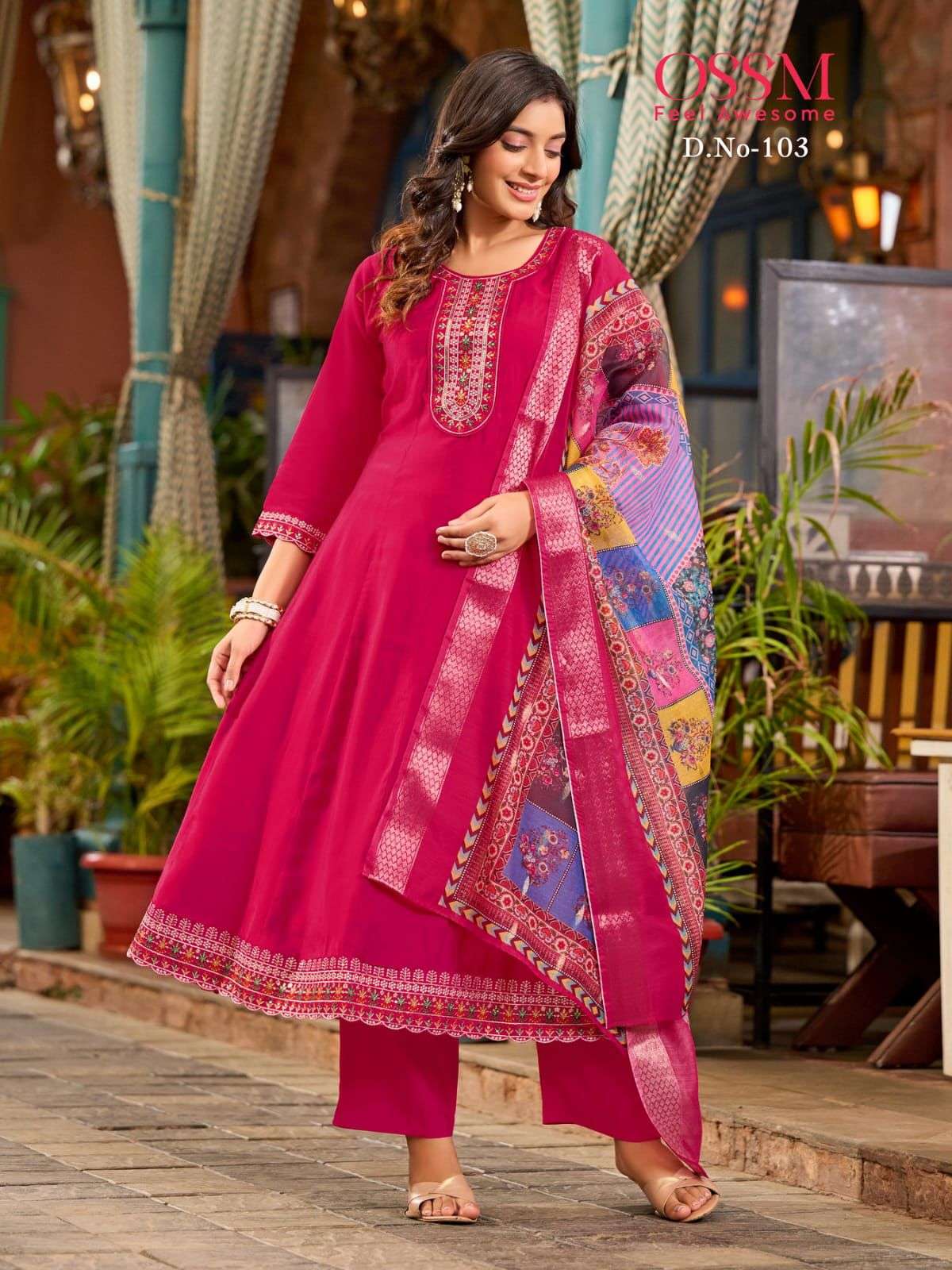 OSSM RESHAM VISCOSE FANCY NAIRA STYLE KURTI COMBO SET 