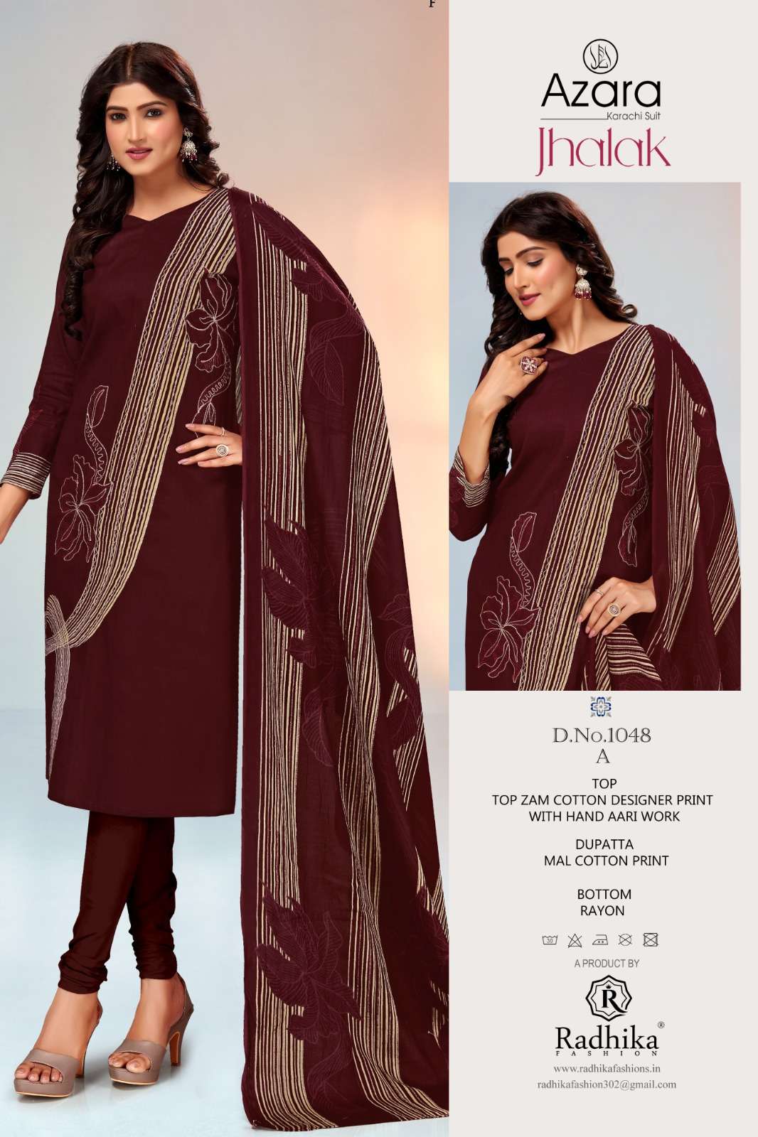 RADHIKA FAHION AZARA JHALAK JAM COTTON FANCY WORK SUIT
