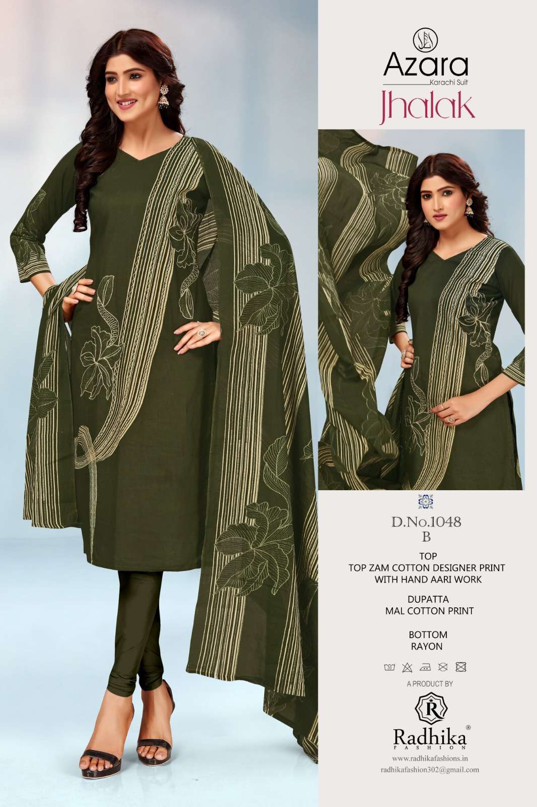 RADHIKA FAHION AZARA JHALAK JAM COTTON FANCY WORK SUIT