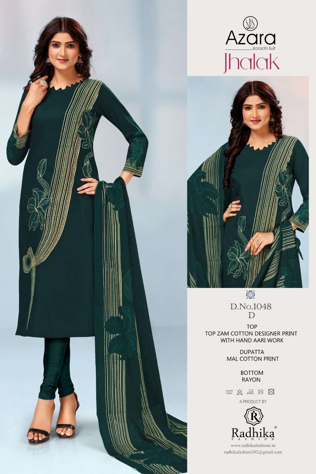 RADHIKA FAHION AZARA JHALAK JAM COTTON FANCY WORK SUIT
