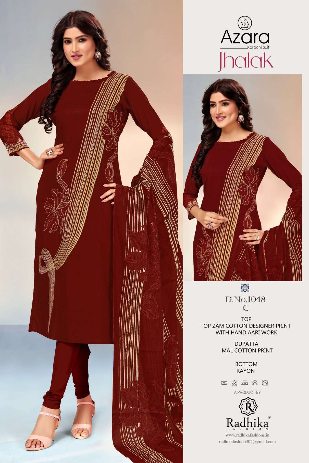 RADHIKA FAHION AZARA JHALAK JAM COTTON FANCY WORK SUIT