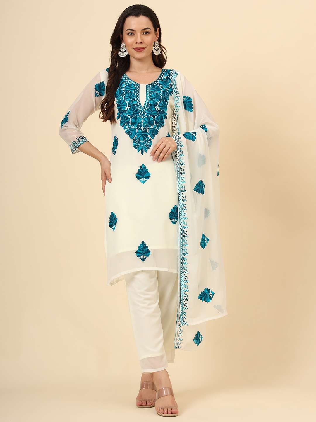 RAJLAXMI LUCKNOWI WORK FANCY KURTI COMBO SET 