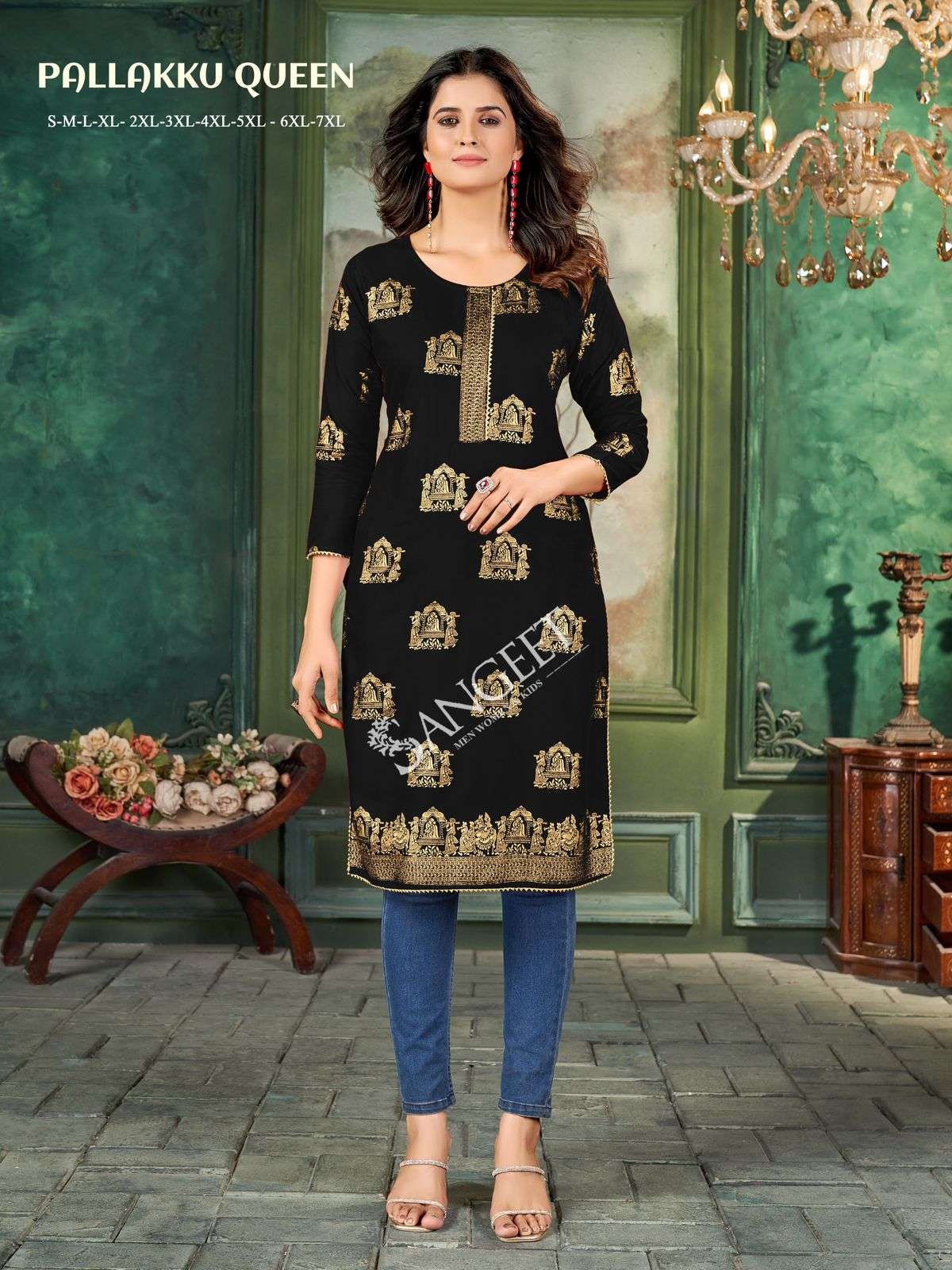 SANGEET PALLAKKU QUEEN RAYON STRAIGHT CUT KURTI