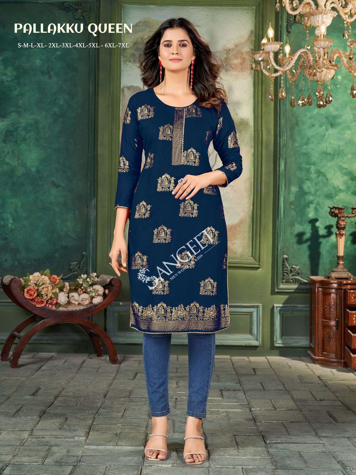 SANGEET PALLAKKU QUEEN RAYON STRAIGHT CUT KURTI