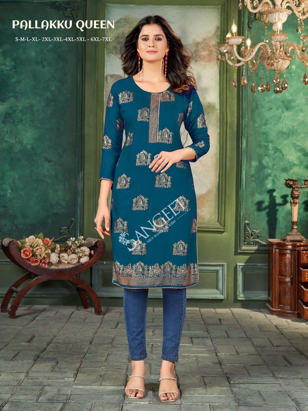 SANGEET PALLAKKU QUEEN RAYON STRAIGHT CUT KURTI