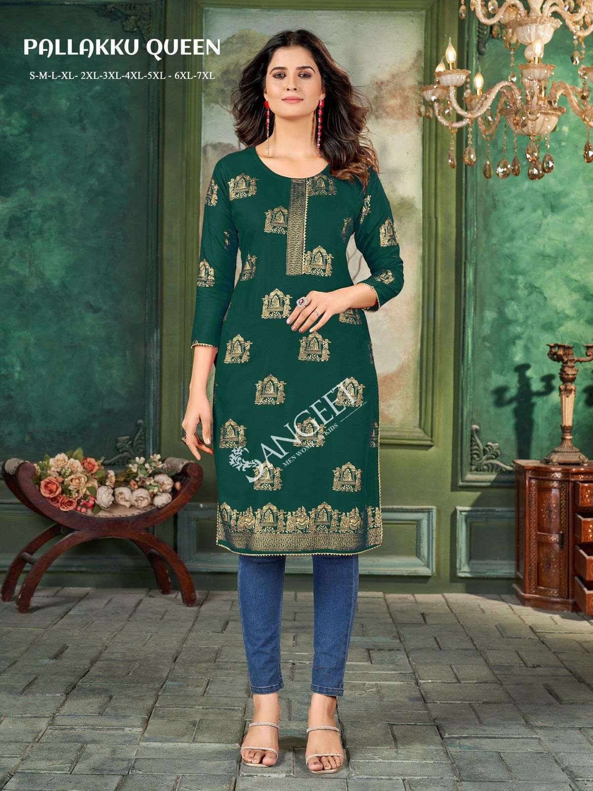 SANGEET PALLAKKU QUEEN RAYON STRAIGHT CUT KURTI