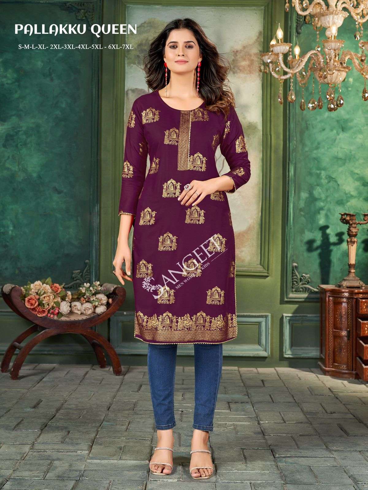 SANGEET PALLAKKU QUEEN RAYON STRAIGHT CUT KURTI