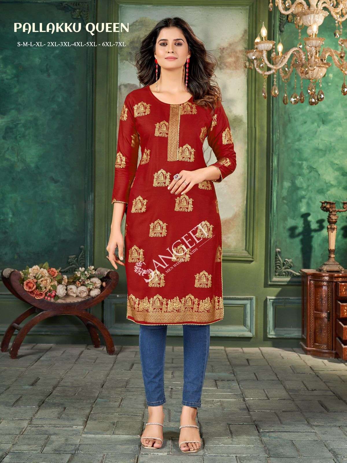 SANGEET PALLAKKU QUEEN RAYON STRAIGHT CUT KURTI
