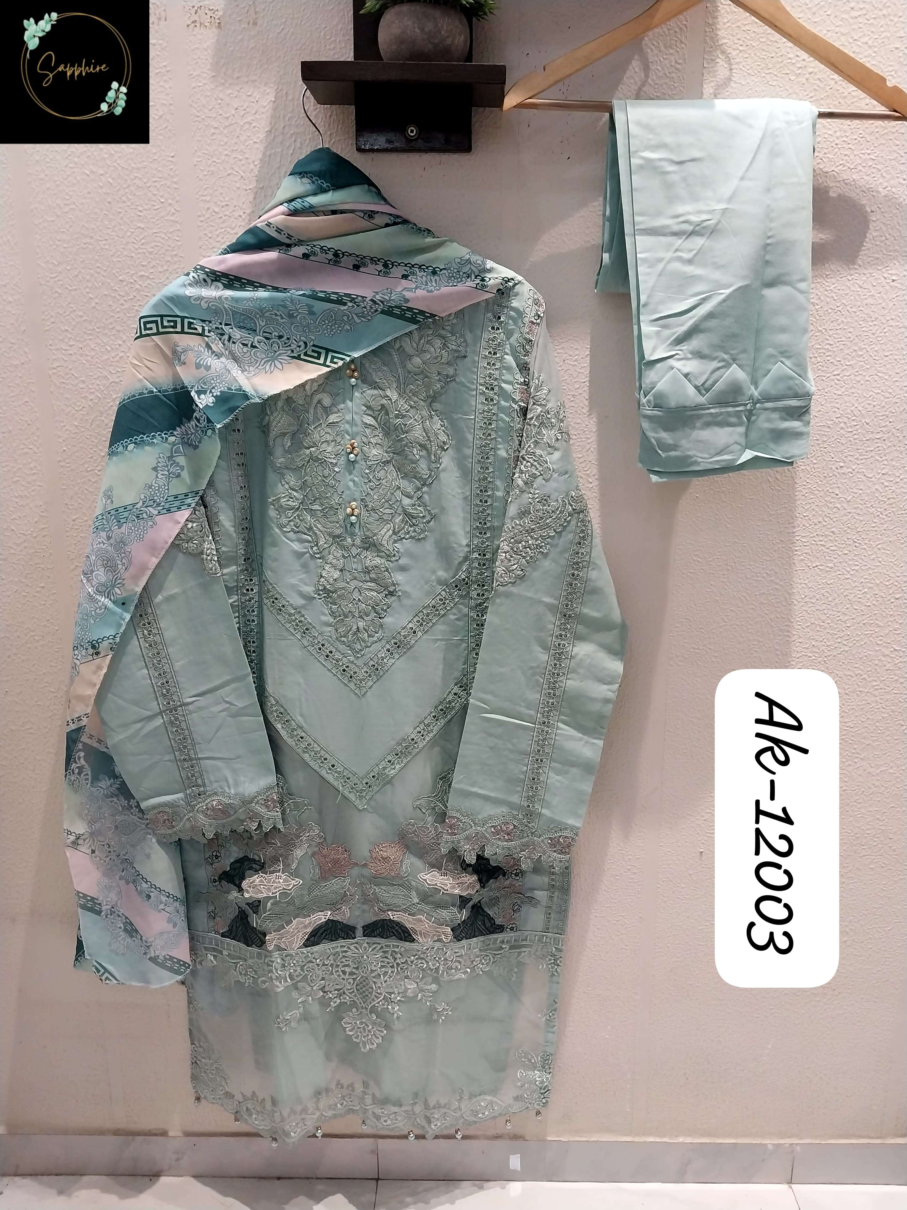 SAPPHIRE AK 12003 LAWN COTTON HEAVY EMBROIDERED SUIT