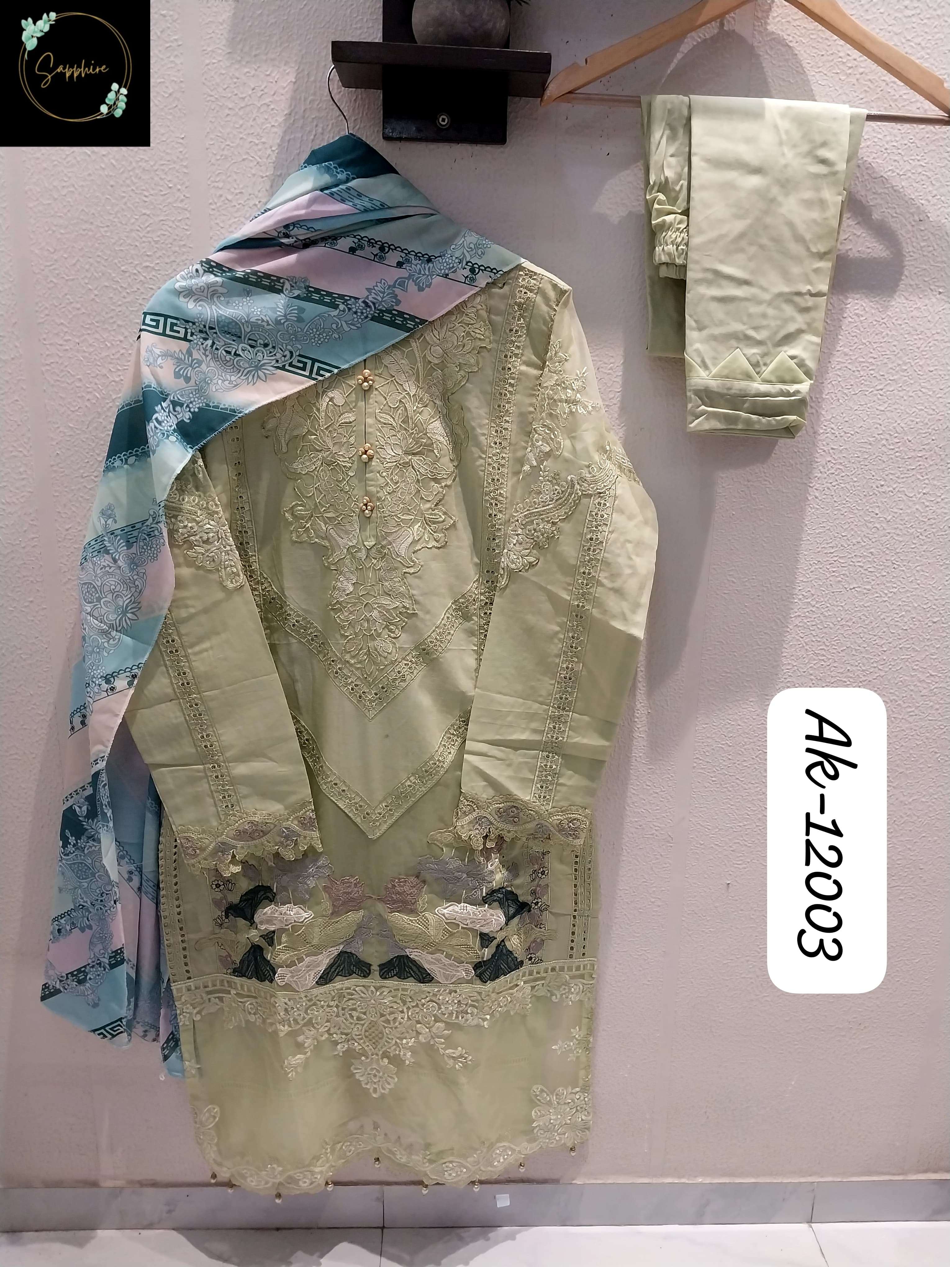 SAPPHIRE AK 12003 LAWN COTTON HEAVY EMBROIDERED SUIT