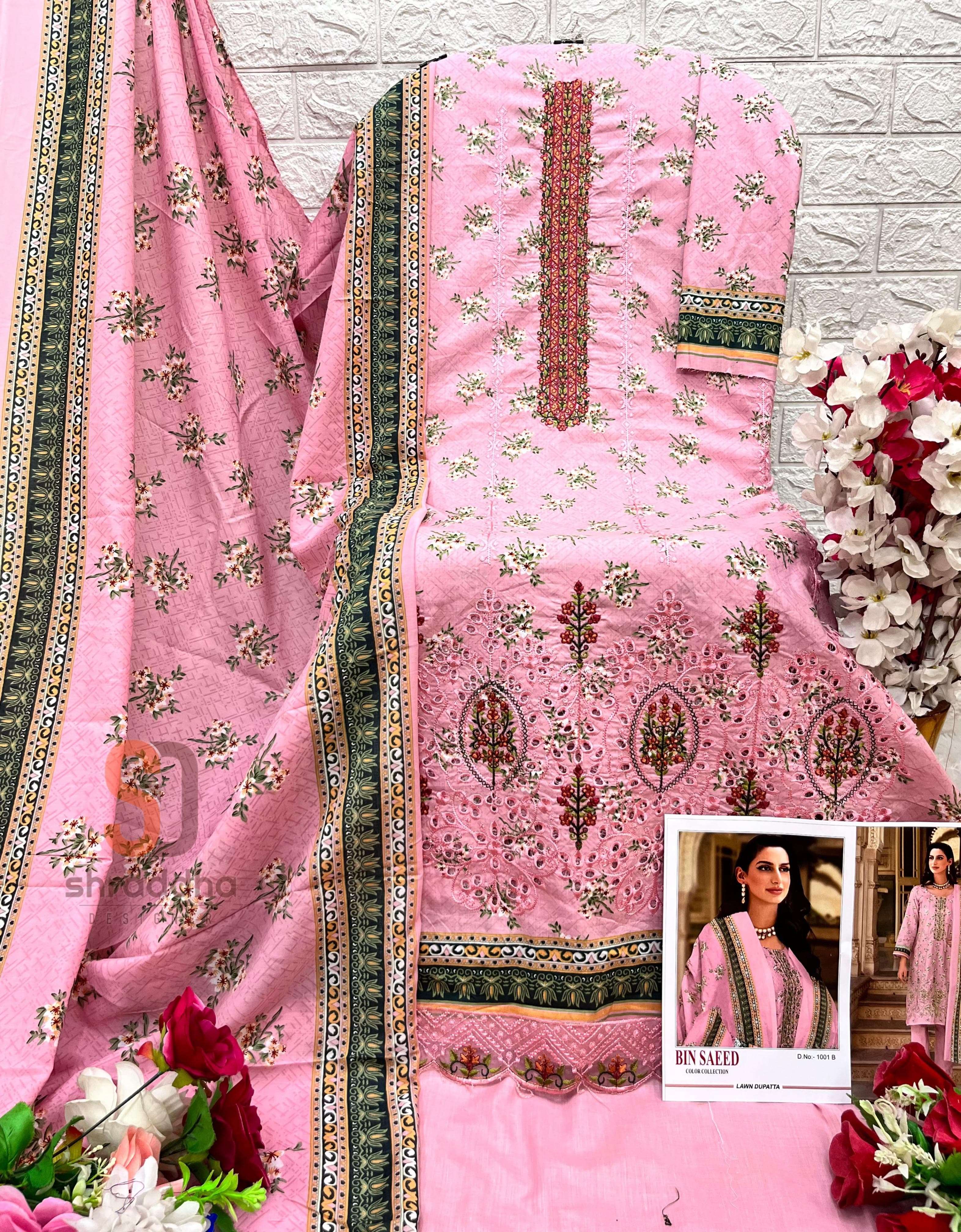 SHARADDHA DESIGNER BIN SAEED COLOUR COLLECTION COTTON FANCY WORK SUIT    