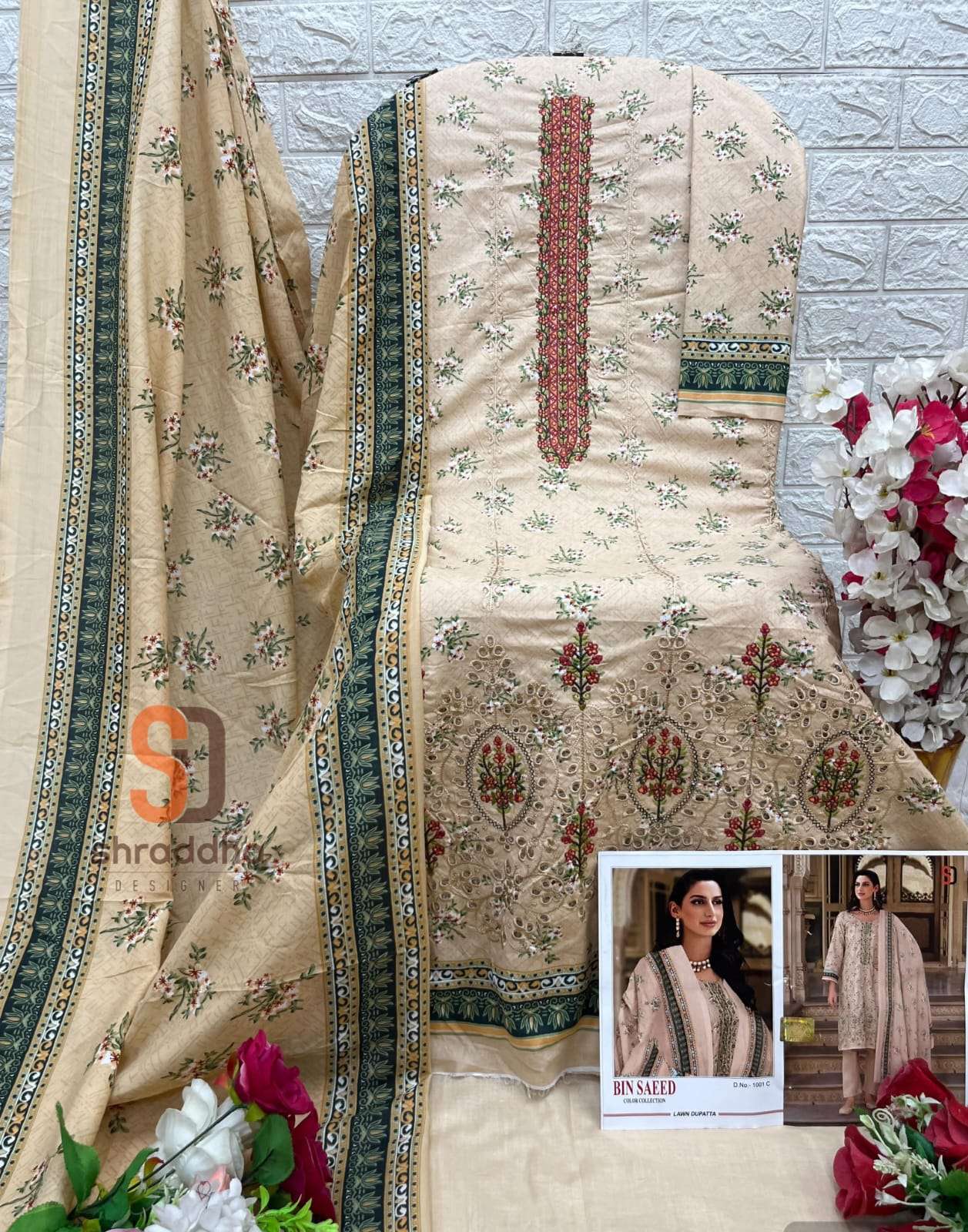 SHARADDHA DESIGNER BIN SAEED COLOUR COLLECTION COTTON FANCY WORK SUIT    