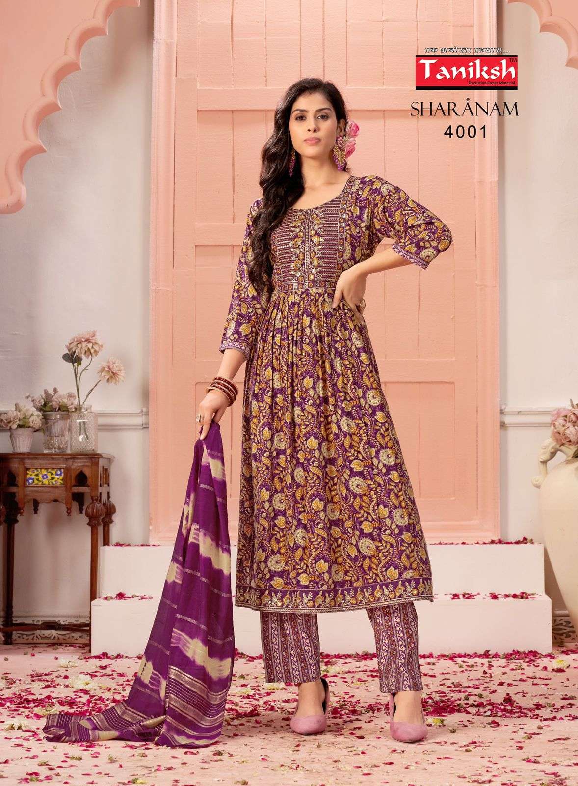 TANIKSH SHARNAM VOL 4 RAYON NAIRA CUT PATTERN KURTI COMBO SET 