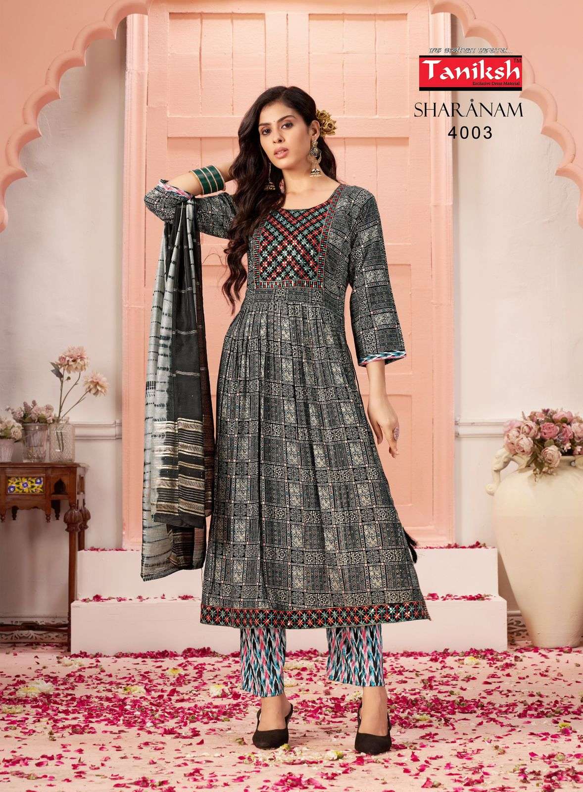 TANIKSH SHARNAM VOL 4 RAYON NAIRA CUT PATTERN KURTI COMBO SET 
