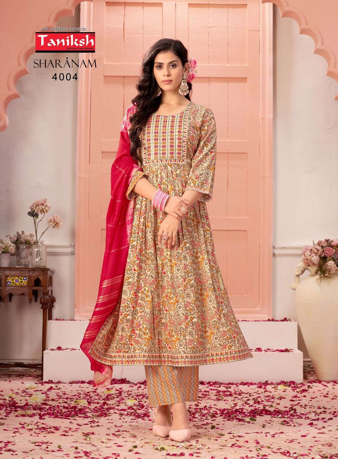 TANIKSH SHARNAM VOL 4 RAYON NAIRA CUT PATTERN KURTI COMBO SET 