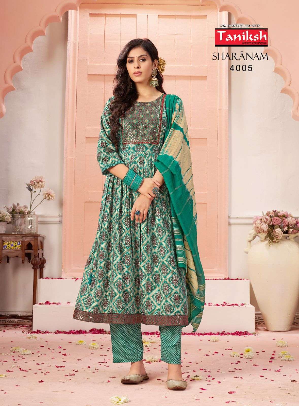 TANIKSH SHARNAM VOL 4 RAYON NAIRA CUT PATTERN KURTI COMBO SET 