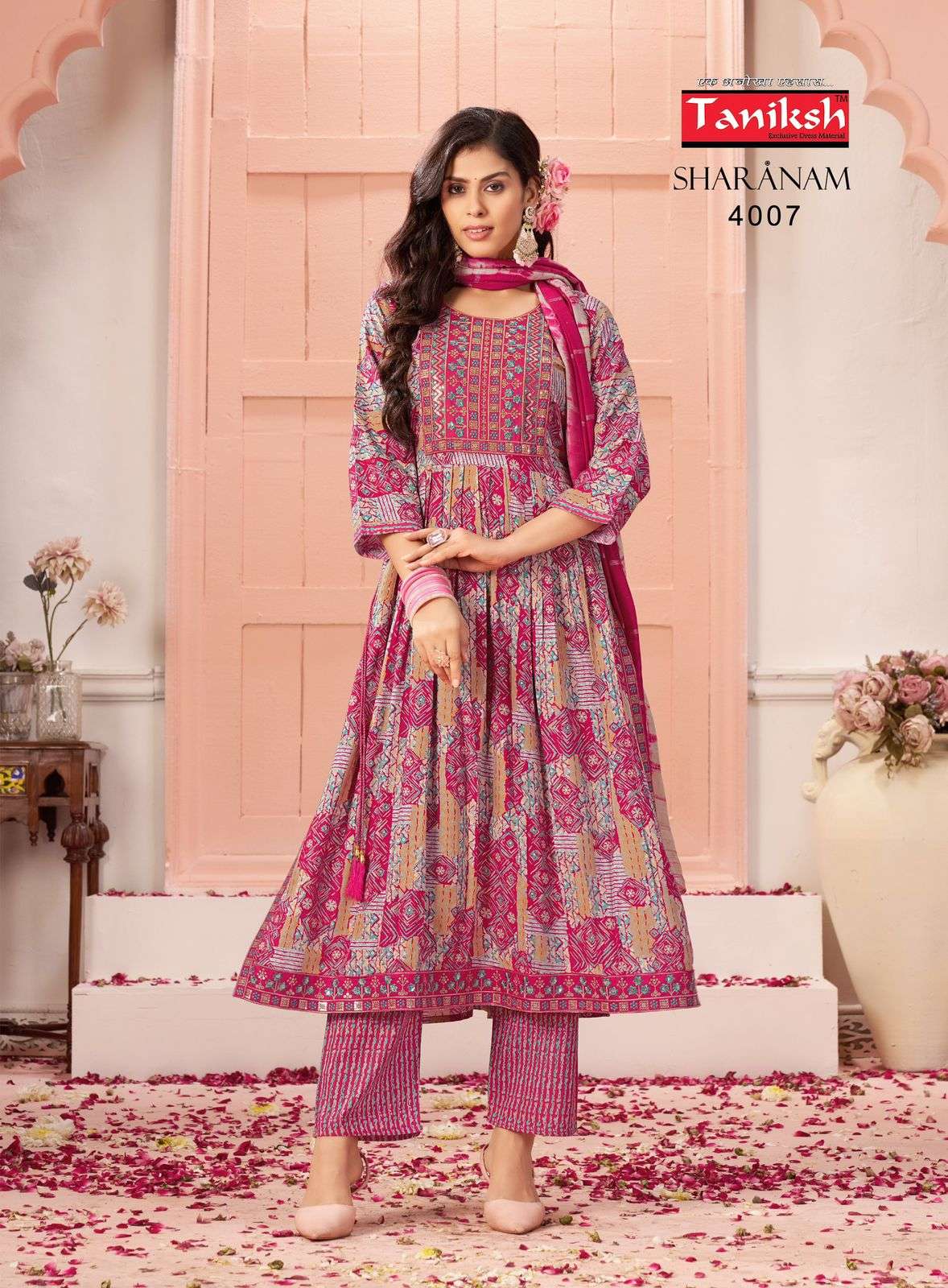 TANIKSH SHARNAM VOL 4 RAYON NAIRA CUT PATTERN KURTI COMBO SET 