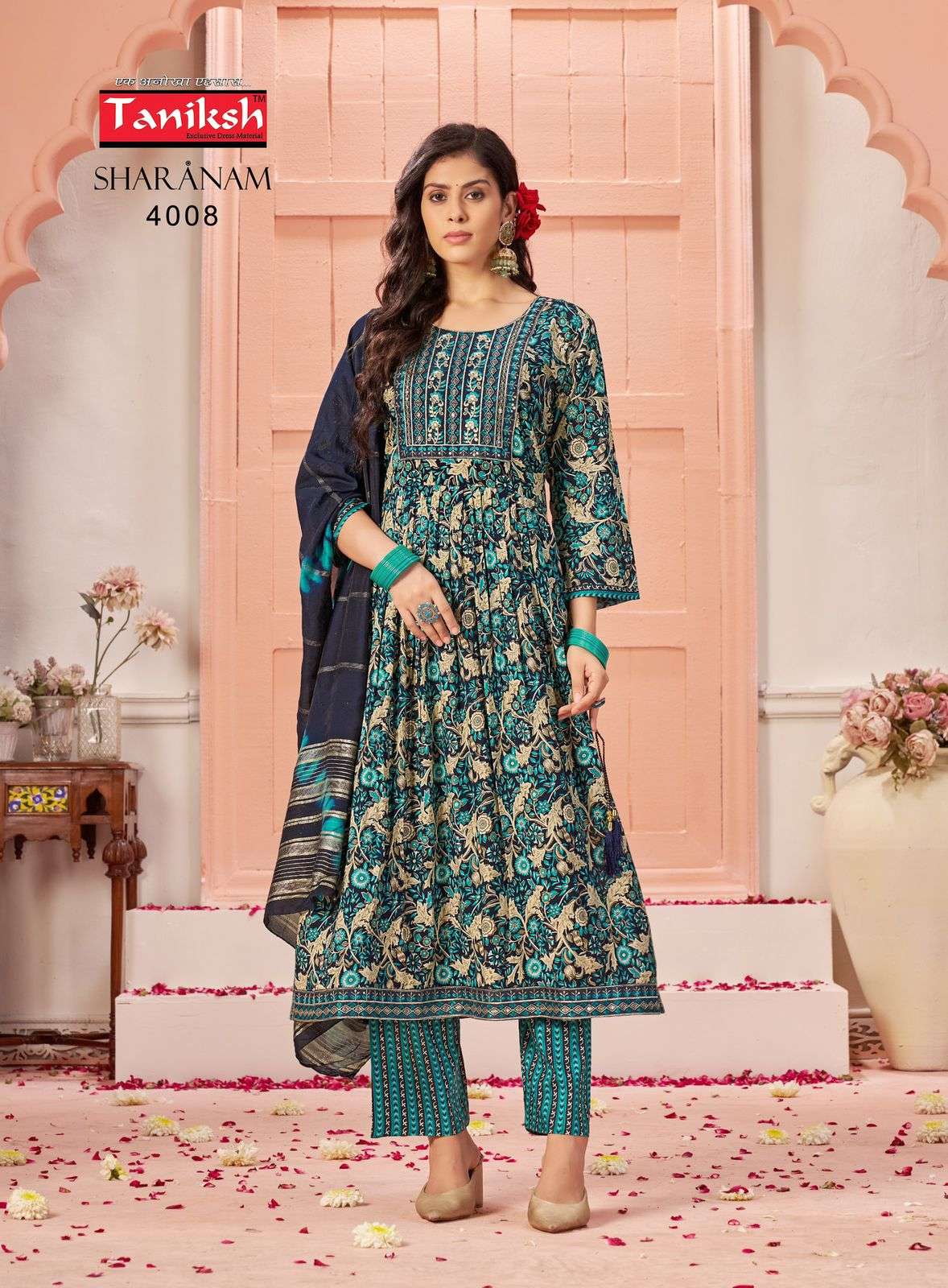 TANIKSH SHARNAM VOL 4 RAYON NAIRA CUT PATTERN KURTI COMBO SET 